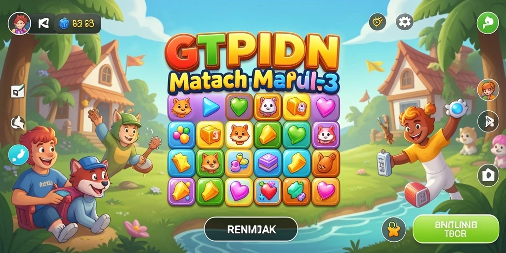 Tampilan gameplay GTPIDN yang menarik dengan permata berwarna-warni.