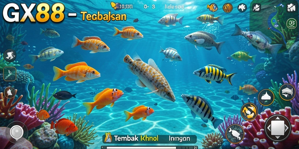 Tampilan screenshot GX88 menampilkan gameplay tembak ikan yang menegangkan.