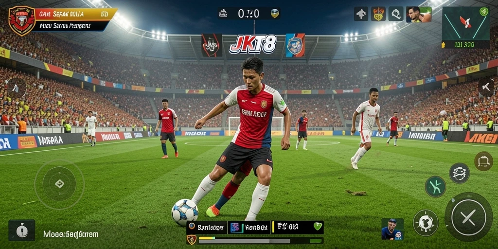 Tampilan seru gameplay JKT8 dengan pertandingan sepak bola yang menegangkan.