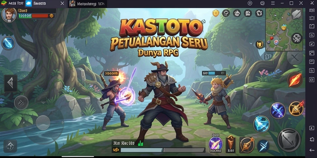 Screenshot KASTOTO menampilkan pertempuran seru dalam dunia RPG.