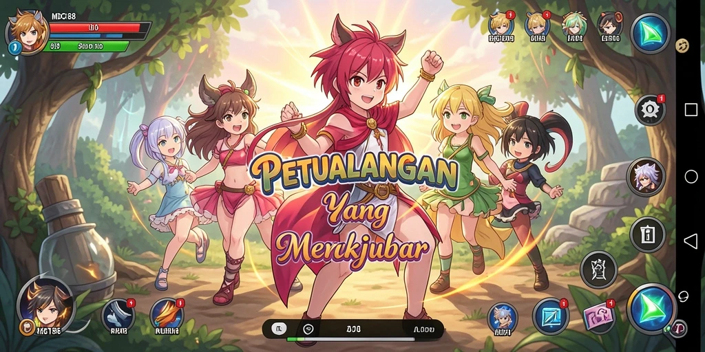 Tangkapan layar gameplay MDG188 yang menampilkan pertarungan karakter Anime.