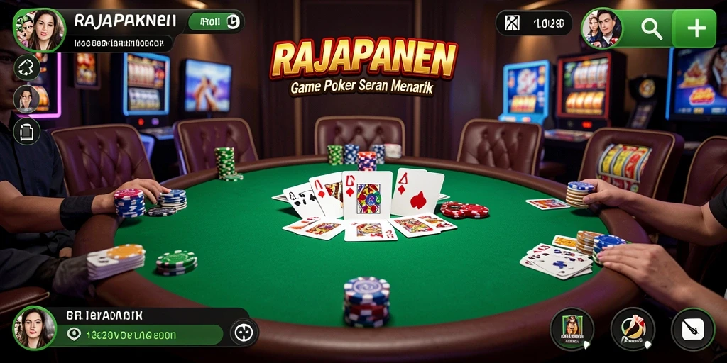 Tampilan gameplay poker seru di RAJAPANEN dengan pemain dari berbagai latar belakang.