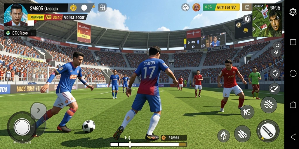 Tampilan gameplay SM605 yang penuh aksi dan strategi olahraga.