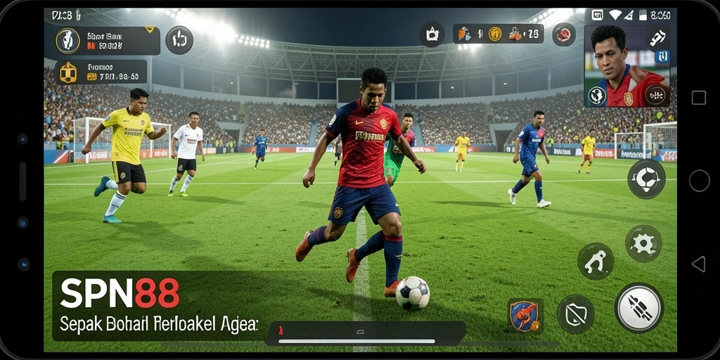 Screenshot gameplay <strong>SPN88</strong> yang menunjukkan aksi pertandingan sepak bola yang mendebarkan.