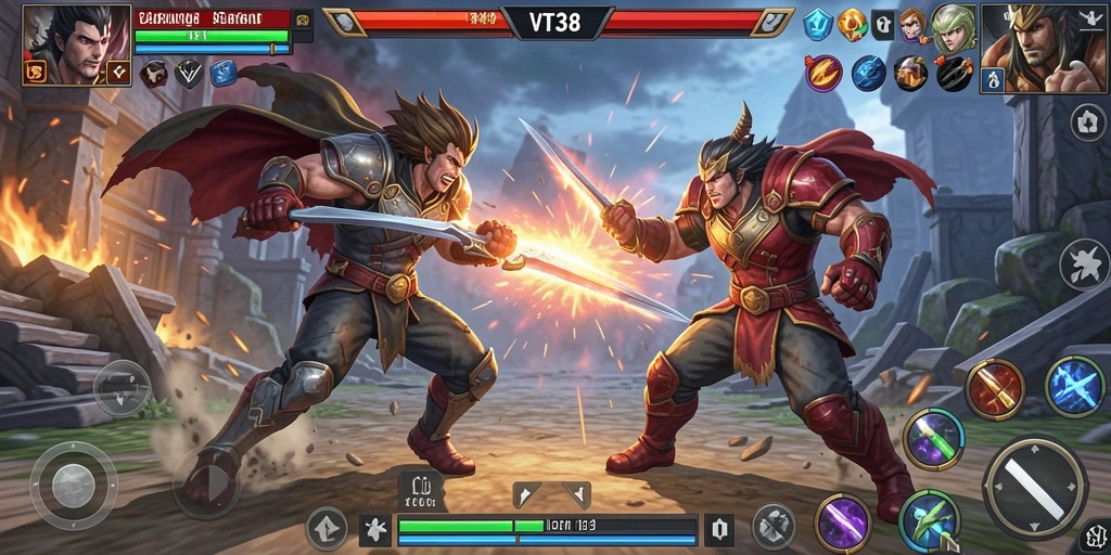 Tampilan gameplay VT38 yang menarik dan menegangkan saat pertarungan.