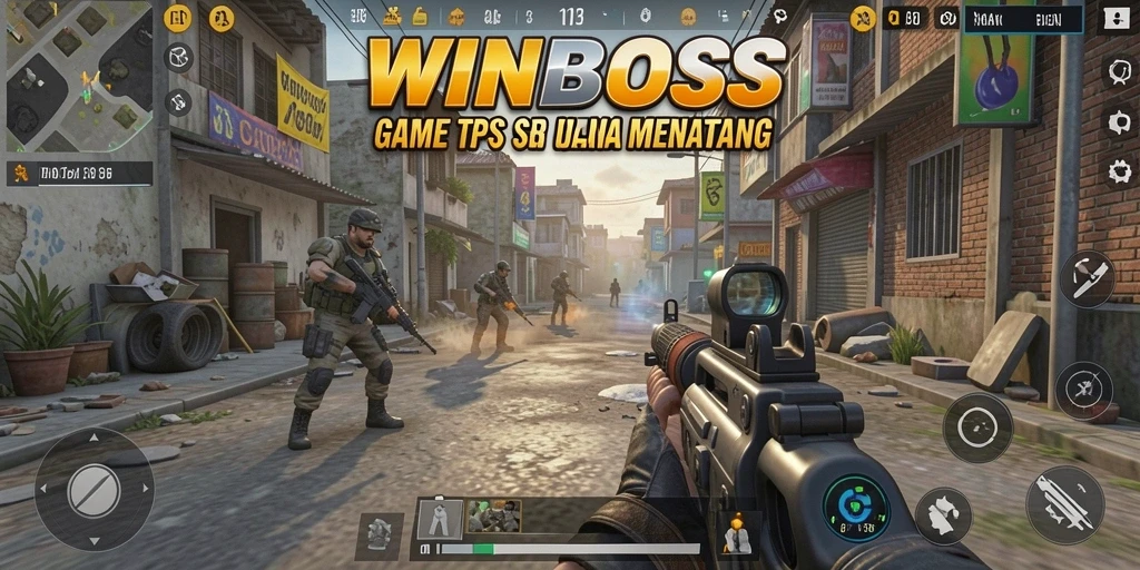 Tangkapan layar gameplay WINBOSS menampilkan aksi seru pemain dalam pertempuran TPS.