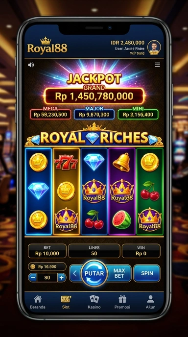 Tampilan antarmuka pengguna pada aplikasi royal88 yang modern.